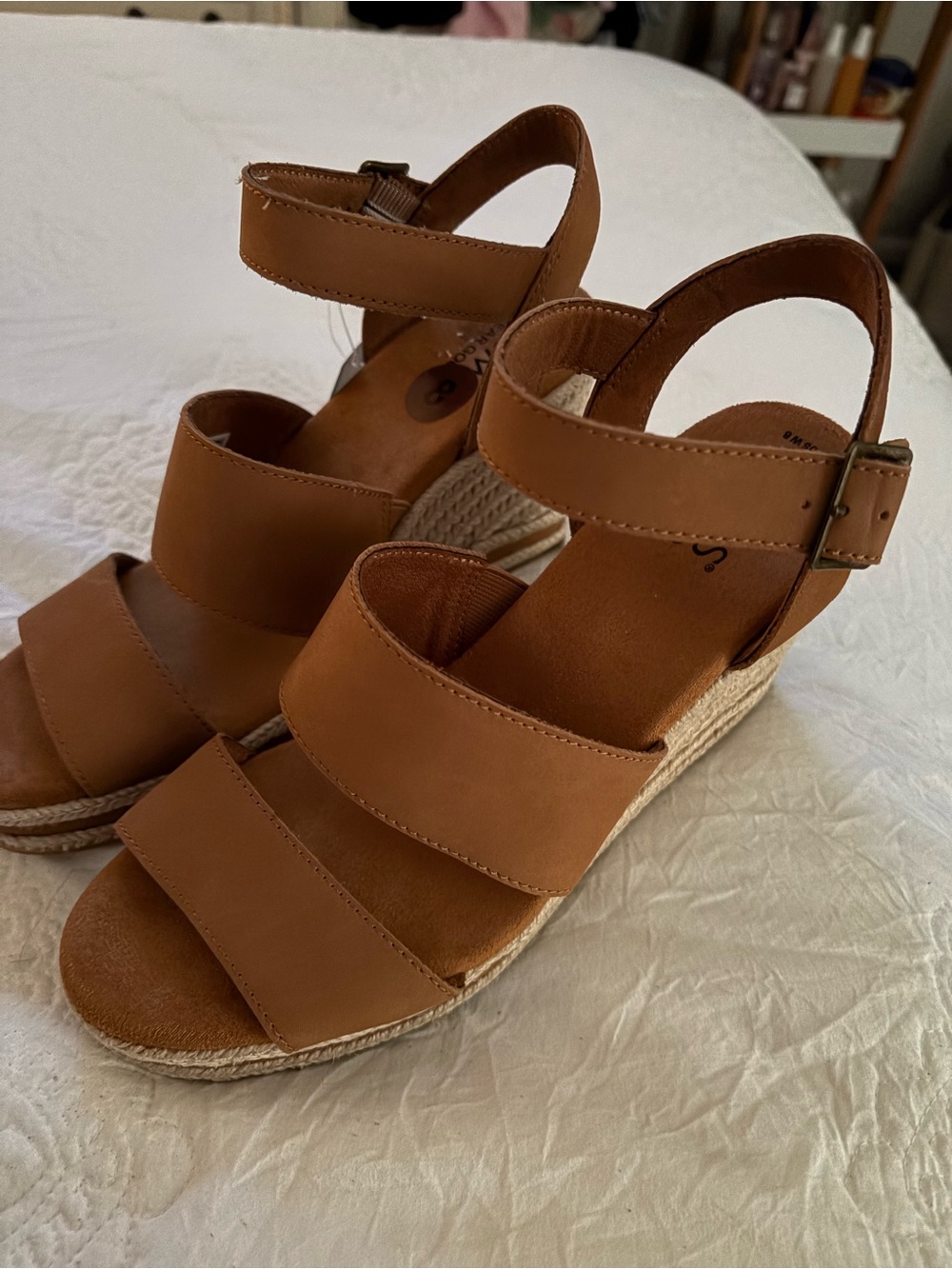 Toms Brown Espadrille Wedge Sandals with Ankle Strap